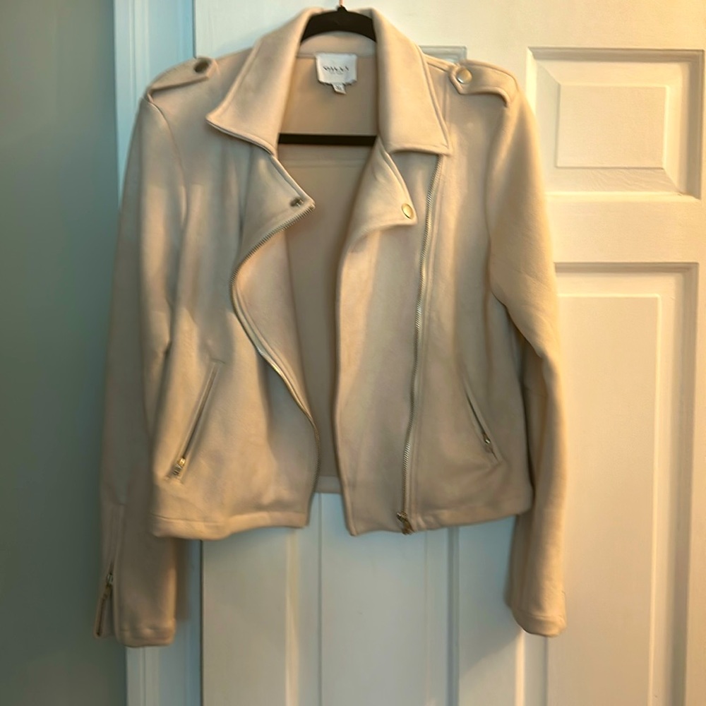 Faux suede light moto jacket. Cream.